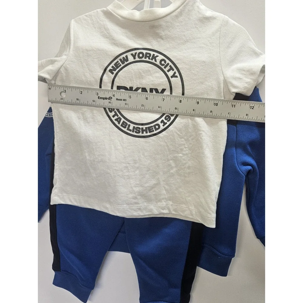 DKNY 18 M, Set Of 3, Blue Pull Over Hoodie/Blue Pants/ Crew Neck White T Shirt - Picture 11 of 12